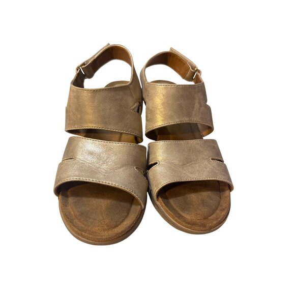 Eurosofft Gold Metallic Wedge Sandals With Cork Heel & Adjustable Strap - Picture 2 of 7